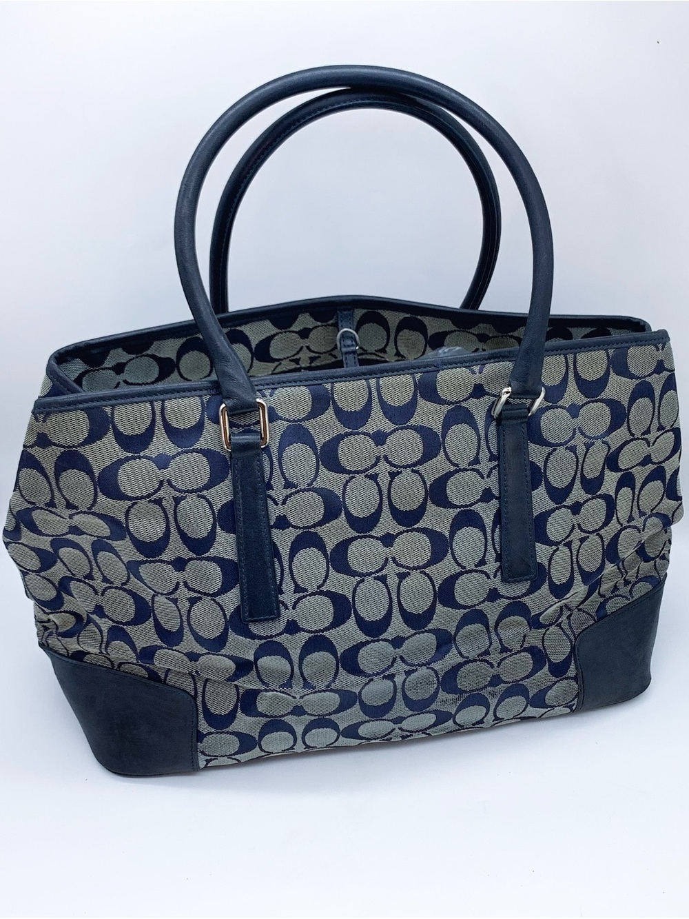 Coach Signature Canvas Jacquard Tote Bag in Navy/Khaki